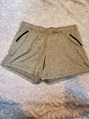 liberty Heather Gray Athletic Shorts with Black Zip Trim